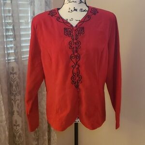 Susan Hutton Red Blazer w/ Black Embroidery sz 16